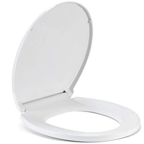 Round Toilet Seats Cover Lid Soft Slow Close Non-Slip Seat Durable Never Loosen White Plastic Toilet Seat for Standard Toilet Bowls Top Fixing Toilet Seat Including 360°Adjustable Toilet Seat Hinges