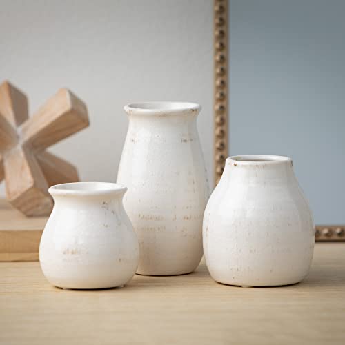 Sullivans Ceramic Vase Set- 3 Small Vases, Rustic Home Décor, Modern Farmhouses; Ideal Shelf Décor, Table Décor, Bookshelf, Mantle, Entryway, Cottagecore Decor (CM2583)