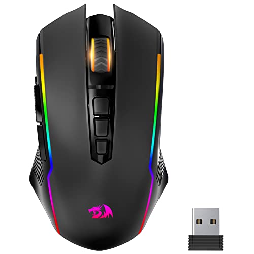 Redragon Gaming Mouse, Wireless Mouse Gaming with RGB Backlit, 8000 DPI, PC Gaming Mice with Fire Button, Macro Editing Programmable Mouse Gamer,70Hrs for Windows/Mac, Rechargeable, Black, M910-KS