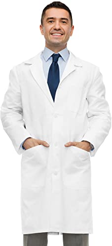 NY Threads Professional Lab Coat for Men, Full Sleeve Poly Cotton Long Medical Coat (White/Black) (XS-4XL)