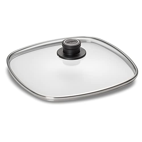 Woll Tempered Glass with Stainless Steel Rim and Vented Knob Square Lid, 11' x 11', Clear