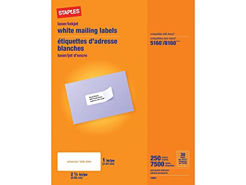 Staples 479884 Laser/Inkjet Address Labels 1-Inch X 2-5/8-Inch White 30 Labels/Sheet