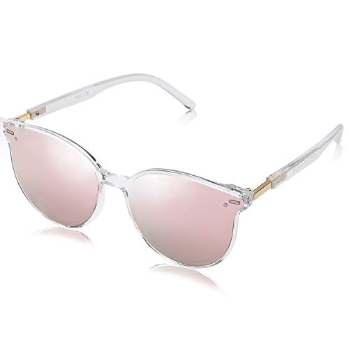 SOJOS Classic Round Sunglasses for Women Men Retro Vintage Large Plastic Frame BLOSSOM SJ2067 with Crystal Frame/Pink Mirrored Lens