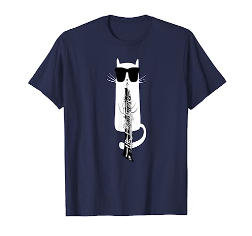 Funny Cat Wearing Sunglasses Playing Oboe T-Shirt