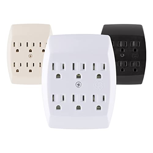 GE 6-Outlet Extender Wall Tap, Grounded Adapter, Charging Station, 3-Prong, Secure Install, UL Listed, White, 54947