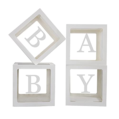 Baby Boxes with Letters for Baby Shower,Clear Baby Shower Decorations Block Boxes,Transparent Balloon Box Backdrop for Baby Shower & Birthday Party,4PCS