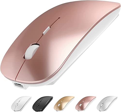 ShuGuoTu Wireless Mouse, 2.4G Slim Mute Silent Click Noiseless Optical Mouse with USB Receiver and Type C Adapter Compatible with Notebook, PC, Laptop, Computer, MacBook (Rose Gold)