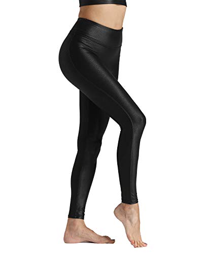 Tsful Faux Leather Leggings for Women Tummy Control High Waist Dressy Seamless Stretch Pleather Yoga Pants Black