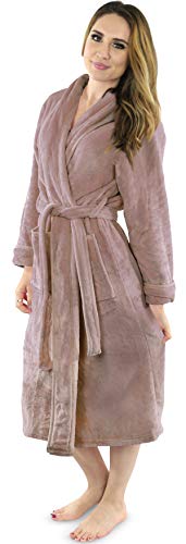 NY Threads Womens Fleece Bathrobe - Shawl Collar Soft Plush Spa Robe (X-Large, Taupe)
