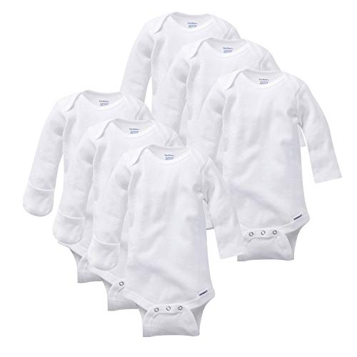 Gerber baby girls Long-sleeve Mitten-cuff Onesies infant and toddler bodysuits, White, 0-3 Months US (6 Pack)