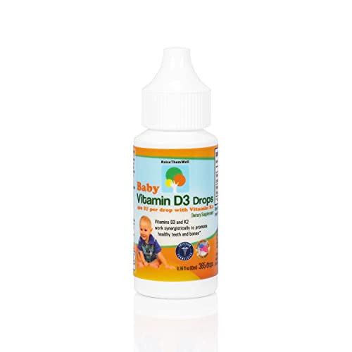 Raise Them Well- Vitamin D and K Drops for Bone and Teeth Health, 365 Servings, 0.36 fl/oz