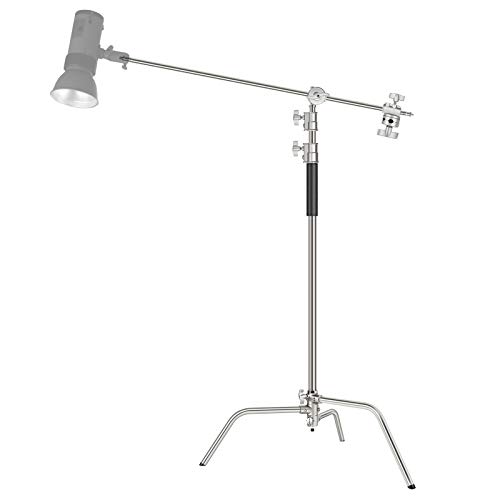 ART DNA 100% Stainless Steel C-Stand with Boom Arm, Max Height 10ft/305cm with 4ft/127cm Arm and 2 Grip Heads, Stand Support for Strobe, Softbox, Reflector and Other Photography Lighting Equipment