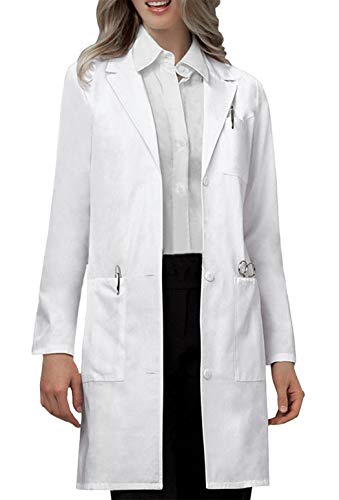 VOGRYE Professional Lab Coat for Women Men Long Sleeve, White, Unisex (Small, White)