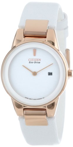 Citizen Eco-Drive Axiom Quartz Womens Watch, Stainless Steel with Leather strap, White (Model: GA1053-01A)