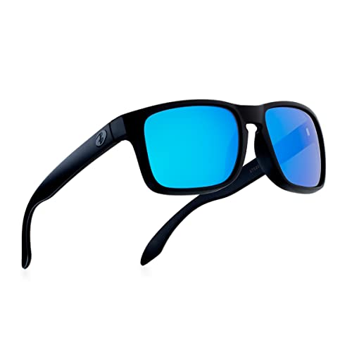 BNUS Sunglasses polarized Shades for men women blue mirrored lenses (B7066 Matte Black / Polarized Blue Flash, Glass Lens)