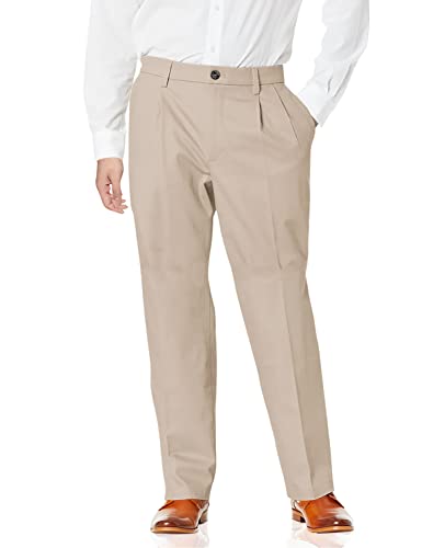 Dockers Men's Relaxed Fit Signature Khaki Lux Cotton Stretch Pants - Pleated, Timber Wolf, 38 30