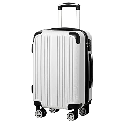 Coolife Luggage Expandable(only 28') Suitcase PC+ABS Spinner 20in 24in 28in Carry on (white grid new, S(20in)_carry on)