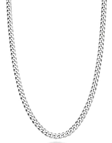 Miabella Solid 925 Sterling Silver Italian 3.5mm Diamond Cut Curb Cuban Link Chain Necklace, Sterling Silver Chain for Men Women Made in Italy (Length 20 Inch)