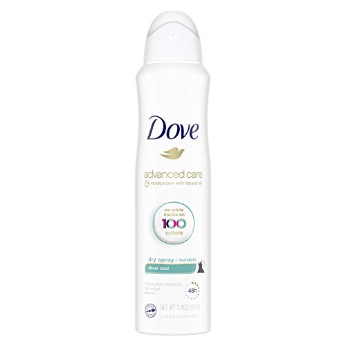 Dove Advanced Care Invisible Dry Spray Antiperspirant Deodorant No White Marks on 100 Colors Sheer Cool 48-Hour Sweat and Odor Protecting Deodorant for Women 3.8 oz