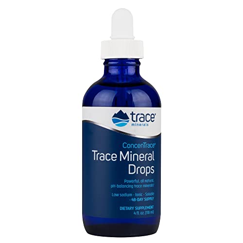 Trace Minerals ConcenTrace Drops | Full Spectrum Minerals | Ionic Liquid Magnesium, Chloride, Potassium | Low Sodium | Energy, Electrolytes, Hydration | 48 Day Supply, 4 fl oz Glass Bottle