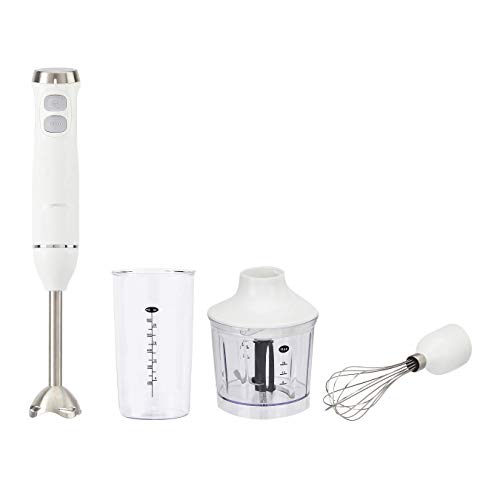 Amazon Basics Multi-Speed Immersion Hand Blender with Attachments - White