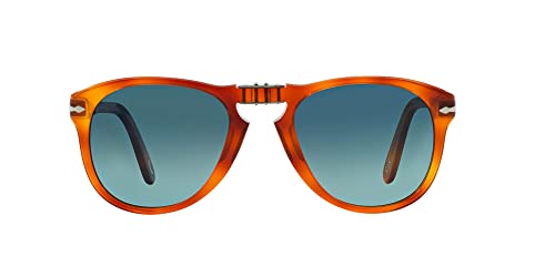 Persol Men's PO0714SM Steve McQueen Aviator Sunglasses, Light Havana/Blue Gradient Polarized, 54 mm