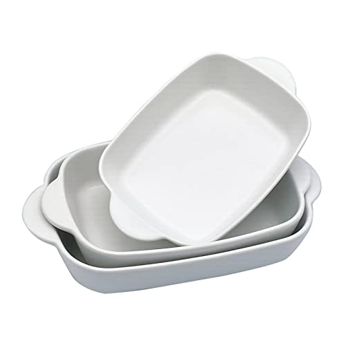 OYILAN Ceramic Baking Dish Set of 3, Casserole Dishes with Handles, Rectangular Porcelain Bakeware Set Nonstick, Stackable Lasagna Pan for Oven Cooking Banquet Daily Use, White