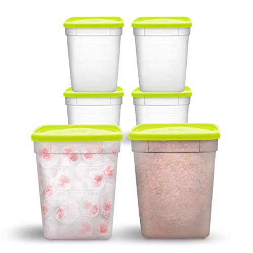 Arrow Home Products 1 Quart Freezer Food Storage Containers with Lids, 6 Pack - USA Made Reusable Freezer Containers for Food Storage - Prep, Store, Freeze - BPA Free, Dishwasher Safe, Durable