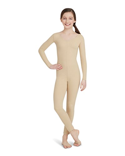 Capezio girls Girls' Team Basic Long Sleeve Unitard athletic leotards, Nude, 10 12 US