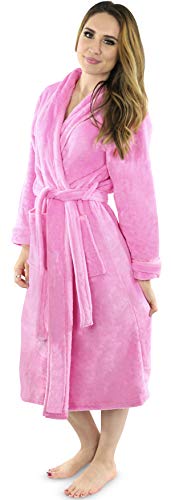 NY Threads Womens Fleece Bathrobe - Shawl Collar Soft Plush Spa Robe (Medium, Pink)