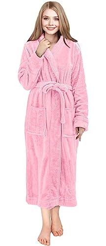 NY Threads Womens Fleece Bath Robe - Shawl Collar Soft Plush Spa Robe, Pink, Small