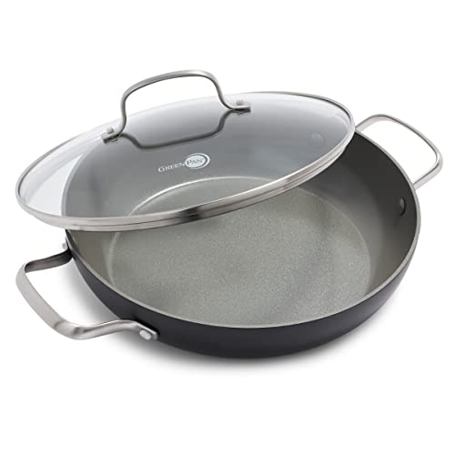 GreenPan Chatham Hard Anodized Healthy Ceramic Nonstick, 11' Everyday Frying Pan Skillet with 2 Handles and Lid, PFAS-Free, Dishwasher Safe, Oven Safe, Gray