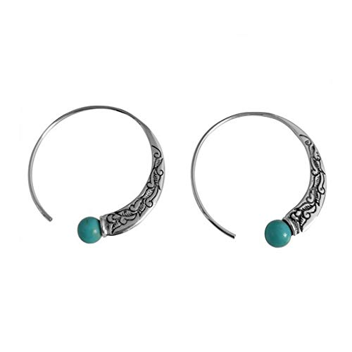 chenJBO New Retro Thai Silver Turquoise Earrings European and American Female Punk Earrings Boho Earrings