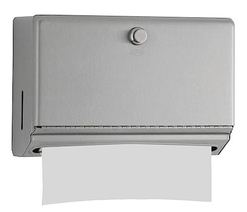 BOBRICK 2621 ClassicSeries Stainless Steel Surface-Mounted Paper Towel Dispenser, Satin Finish, Knob-Latch, 4' Length, 7-1/8' Height, 10-3/4' Width