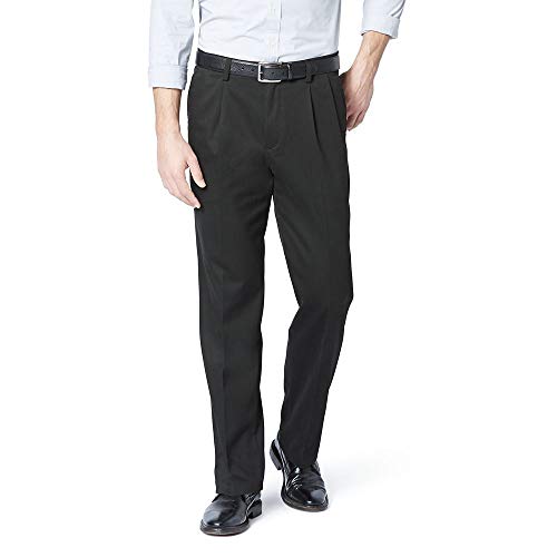 Dockers Men's Classic Fit Easy Khaki Pants - Pleated (Standard), Black (Stretch), 34 32