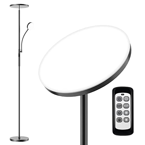 Dimunt Floor Lamp LED Floor Lamps for Living Room Bright Lighting, 27W/2000LM Main Light and 7W/350LM Side Reading Lamp, Adjustable 3 Colors 3000K/4500K/6000K Tall Lamp with Remote & Touch Control