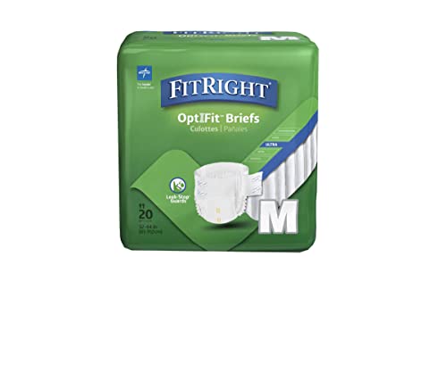 FitRight OptiFit Ultra Adult Briefs, Incontinence Diapers with Tabs, Heavy Absorbency, Medium, 32 to 44', 20 Count