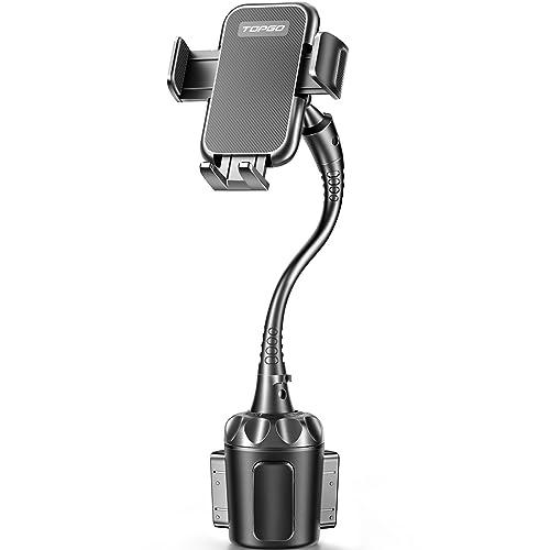 TOPGO [Upgraded Cup Holder Phone Holder for Car, Phone Mount Universal Adjustable Gooseneck Cup Holder Cradle Car Mount for Cell Phone iPhone 14,Samsung,LG (Black)