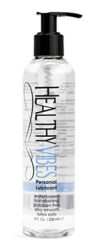 Healthy Vibes Water Based Personal Lubricant - Lube Lasts Long & Easy to Clean - Odorless Flavorless Water-Based Use w/Latex Condoms, Silicone Toys - for Men Women Couples Solo Play - 8 oz