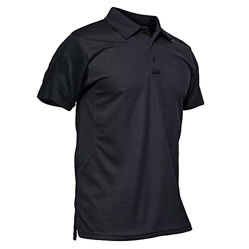 MAGCOMSEN Polo Shirts for Men Short Sleeve Golf Shirts for Men Jersey Polo Shirt Solid Tactical Shirt Combat Shirts Military Shirts Fitted Golf Polo Shirt Black