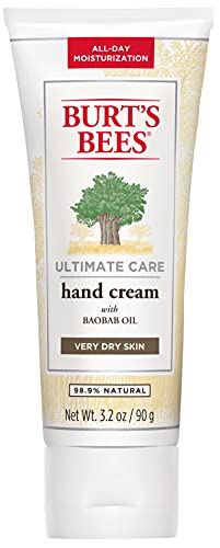 Burt's Bees Hand Cream for Dry Skin, Moisturizing Natural Lotion, Unscented, Ultimate Care with Baboab Oil, 3.2 Ounce (Packaging May Vary)