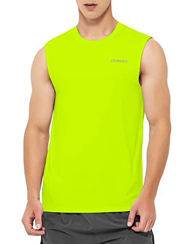 DEMOZU Men's Sleeveless Workout Swim Shirts Quick Dry Athletic Running Gym Muscle Shirts Beach Tank Top Big and Tall, Neon Yellow, L