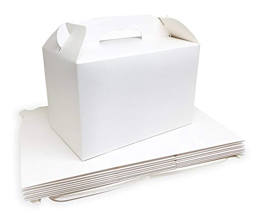 MintieJamie White Treat Boxes 2 Dozen White Boxes for Favor 8.5X5X5.5 Inches Large Handle Favor Boxes, Kids Party Favor Box, Party Box, Birthday Goodies Box, No Assembly Needed