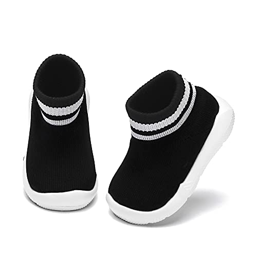 Engtoy Baby Sock Shoes Baby Walking Shoes Infant Non-Slip Breathable Slippers with Soft Rubber Sole Baby Boys Girls Slip On Sneakers Black