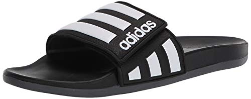 adidas Men's Adilette Comfort Adjustable Slides, Core Black/White/Grey, 10