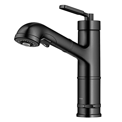 KRAUS Allyn Pull-Out Single Handle Kitchen Faucet in Spot-Free Black Stainless Steel, KPF-4103SFSB