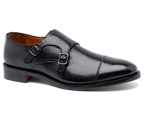 Anthony Veer Men's Roosevelt II Oxford Double Monk Strap Leather Dress Shoes in Goodyear Welted Construction (10.5 D, Black)
