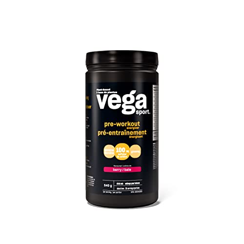 Vega Sport Pre-Workout Energizer Acai Berry (19oz, 30 Servings) - Vegan, Gluten Free, All Natural, Pre Workout Powder, Non GMO