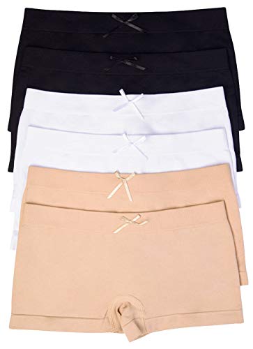 ToBeInStyle Girls' Pack of 6 Solid Color Ribbon Seamless Boyshorts (L/XL (Ages 12-16), Basic)