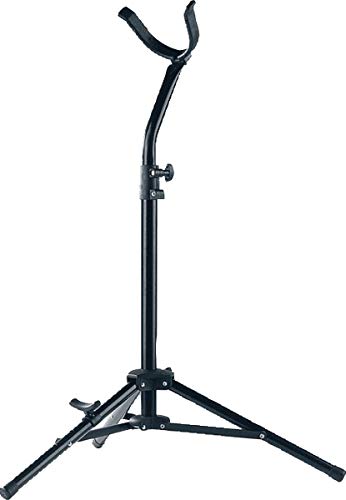 K&M König & Meyer Baritone Saxophone Stand 14410.000.55 Extra Sturdy Tripod Base | Height Adjust | Compact Folding Stand For Baritone Sax With Low Bb | Flexible Lower Arm | Made in Germany | Black